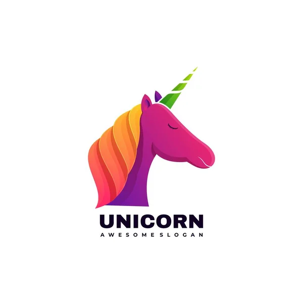 Gambar Logo Unicorn Hewan Penuh Warna Templat Vektor - Stok Vektor