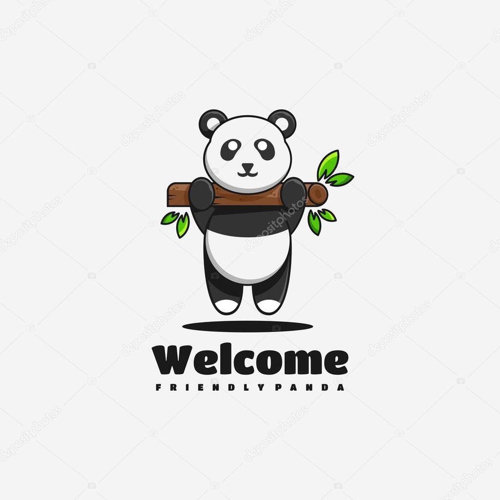 Panda character mascot logo design vector illustration