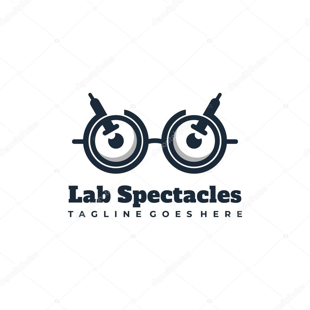 spectacles and laboratory mascot logo design vector illustration