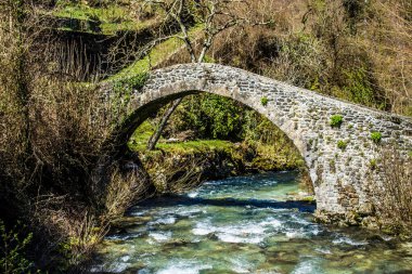 İtalya 'nın Toskana kentindeki Equi Terme nehrindeki ortaçağ köprüsü.
