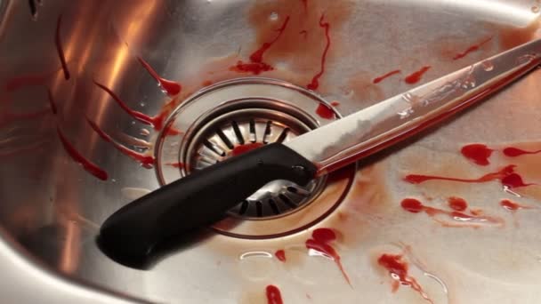 Blutiges Waschbecken Mit Messer — Stockvideo
