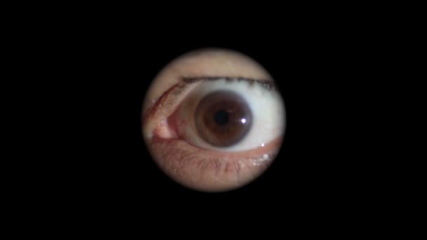 Ochiul Omului Speriat Uită Prin Gaura Din Perete Conceptul Înfricoșător — Videoclip de stoc
