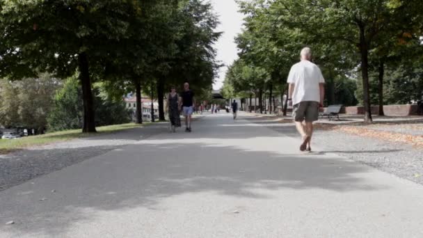 Lucca Toskana Italien September 2019 Spaziergänger Radfahrer Oder Jogger Auf — Stockvideo