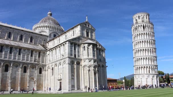 Pisa Lutande Tornet Pisa Och Katedralen Piazza Dei Miracoli — Stockvideo