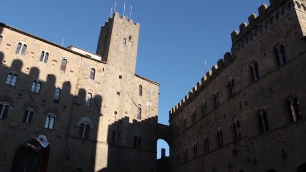 Volterra Toscana Italia Gennaio 2020 Palazzo Pretorio Torre Del Porcellino — Video Stock