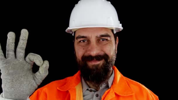 Цивільний Інженер Який Носить Робочий Шолом Робить Знак Великий Палець — стокове відео