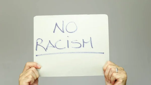 Man Hands Holding Sign Inscription Racism Concept Fight Racism — Stock Photo, Image