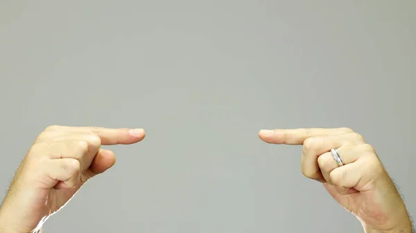 Man Hands Pointing Index Finger Each Other Center — Stock Photo, Image