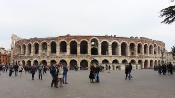 Verona Italien April 2019 Zeitraffer Veronas Arena Unter Grauem Himmel — Stockvideo