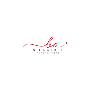 BA İmza Logosu - Başlangıç Harfi B ve A için El Yazısı Vektör Şablonu