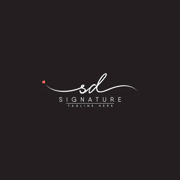 SD İlk İmza Logosu - S ve D harfi için el yazısı Vektör Şablonu