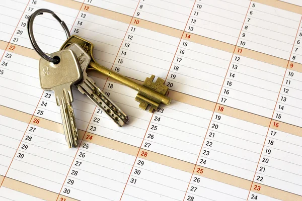 Three different keys on a calendar, a top view Royalty Free Stock Photos