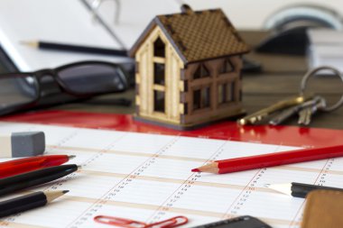arka plan ve anahtarları, kırtasiye, Resepsiyon kal küçük bir evde