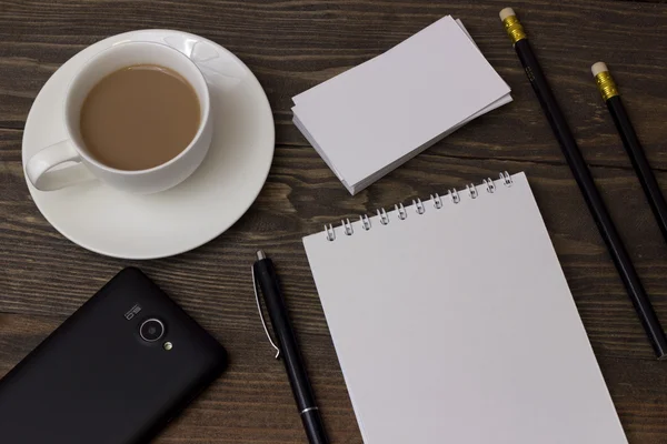 Coffee. phone, notebook and pen — Stock Photo, Image