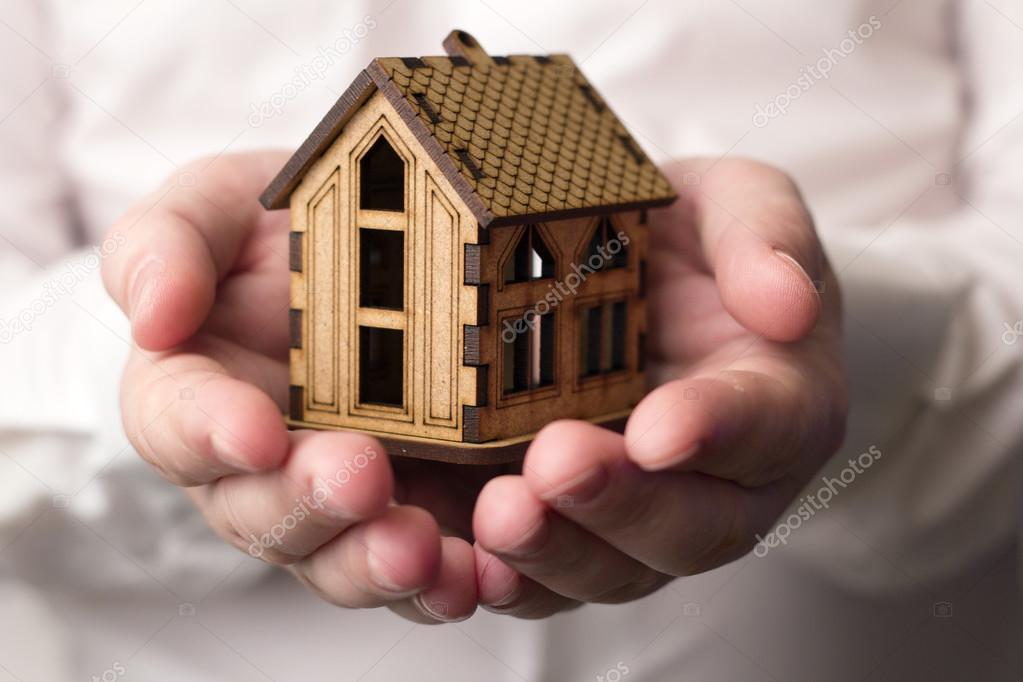 small wooden house in male hands