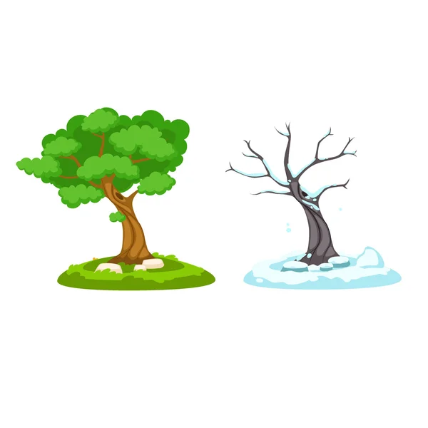 Copaci. Vectorul anotimpurilor de iarnă și vară — Vector de stoc