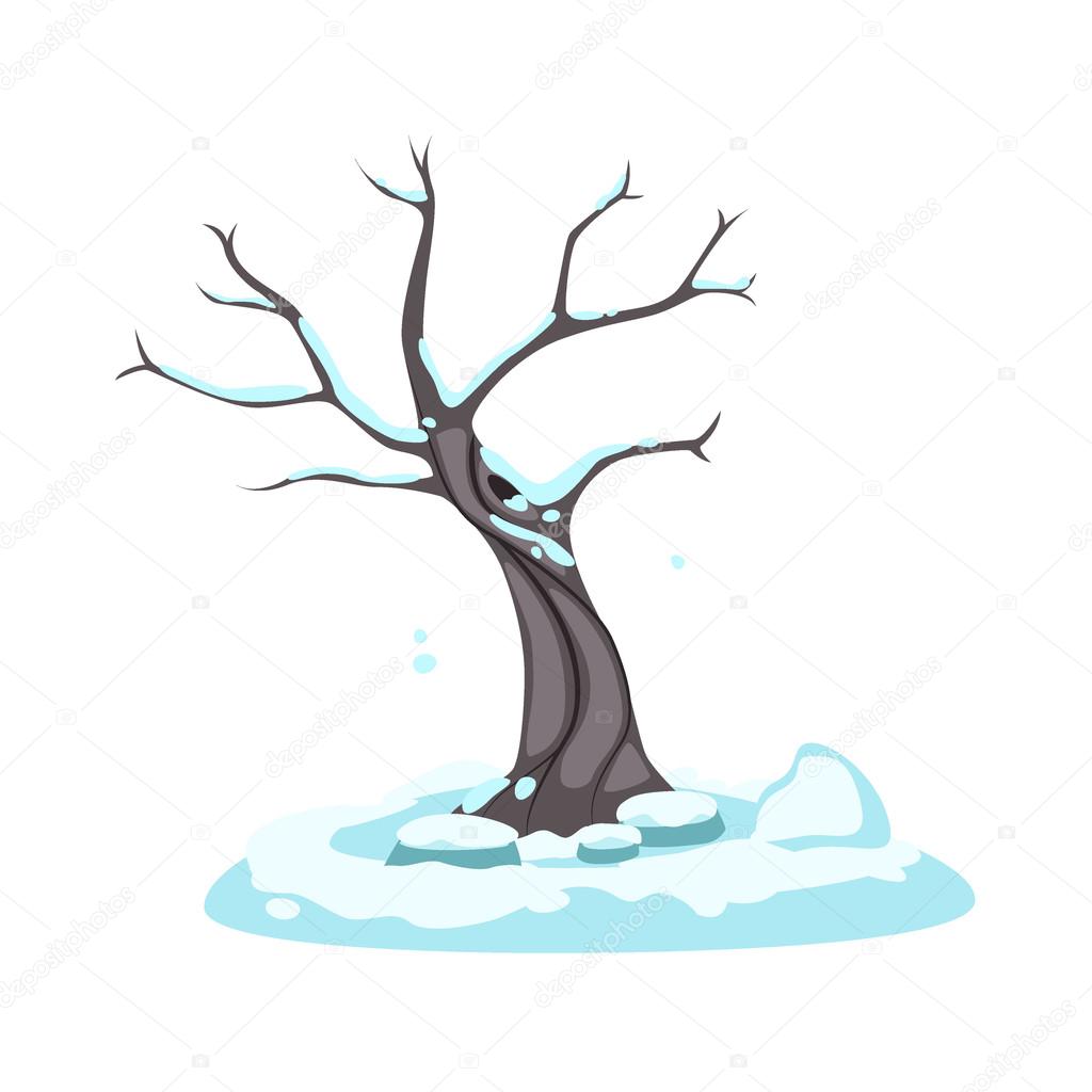 Winter tree under the snow vector illustration