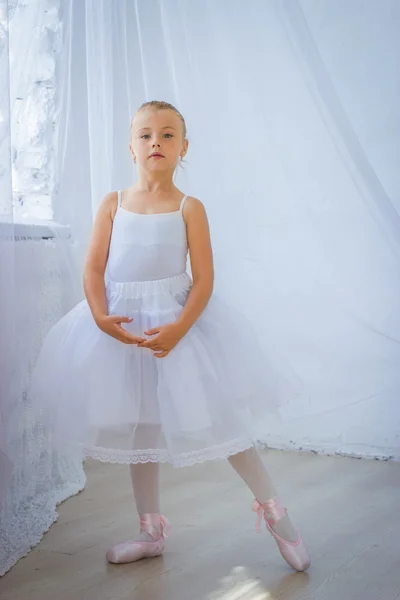 Süße kleine Ballerina posiert im klassischen Tutu — Stockfoto