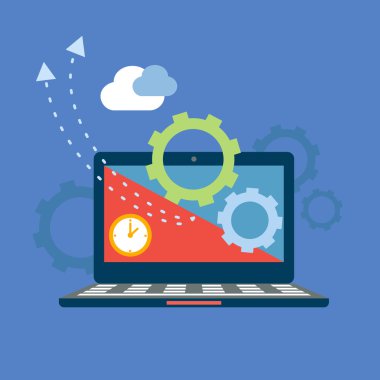 Bulut bilgisayar. Paylaşımı ve kavram indiriyor. Vektör çizim