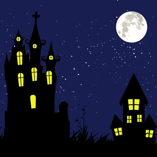 Silhouette della casa, concetto di Halloween, illustrazione vettoriale — Vettoriale Stock