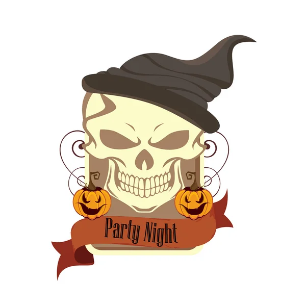 Halloween fiesta noche logo, cráneo, vector de ilustración — Vector de stock