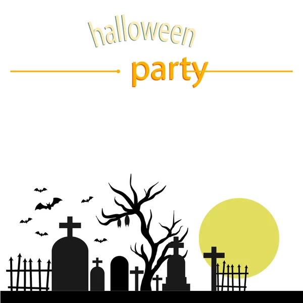 Cementerio de Halloween por la noche. Luna llena. Invitación a Halloween. Ilustración vectorial — Vector de stock