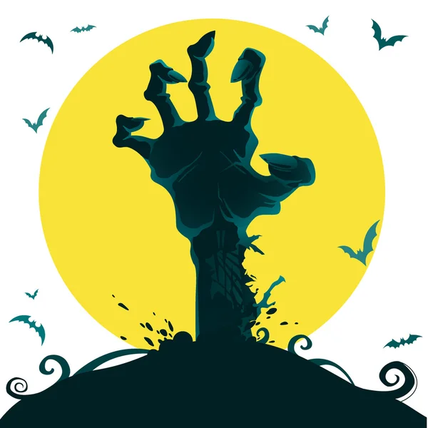 Happy halloween concept, zombie hand from graveyard, vector illustration — Stock Vector
