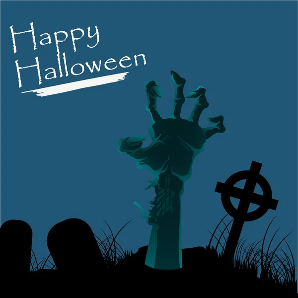 Gelukkig halloween concept, zombie hand van kerkhof, vectorillustratie — Stockvector