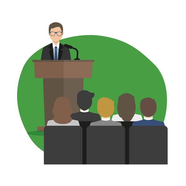Speaker on presentation vector illustration