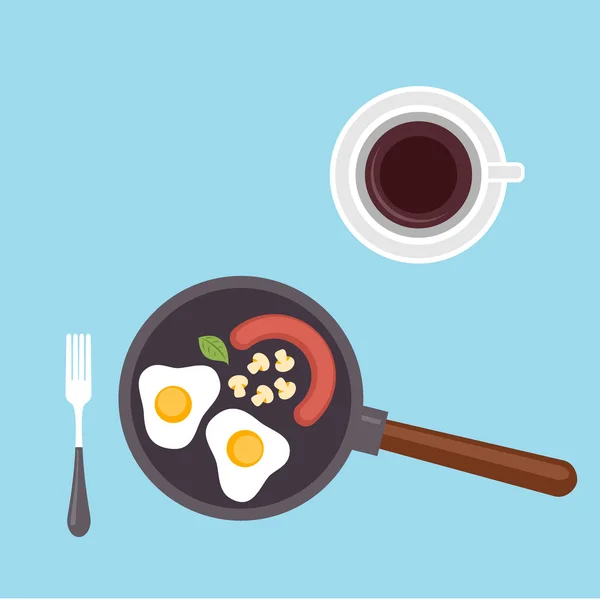 Завтрак на сковороде с векторной иллюстрацией кофе — стоковый вектор
