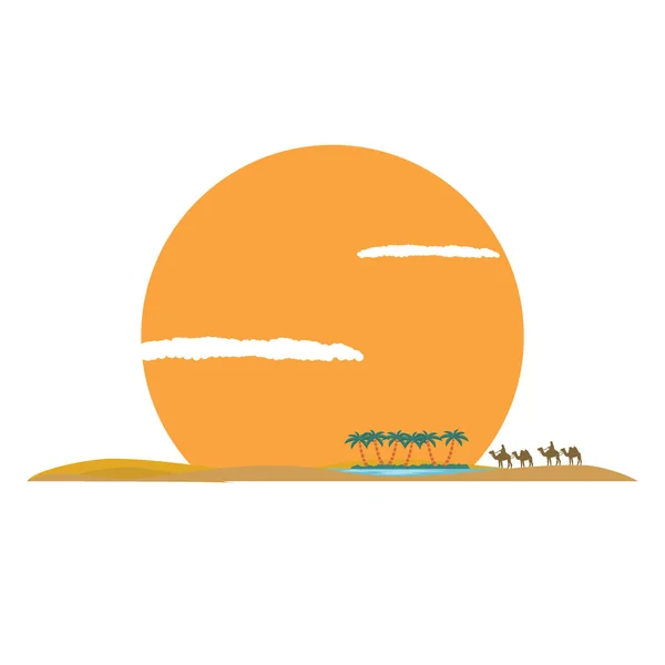 Kamelen in de woestijn vectorillustratie — Stockvector