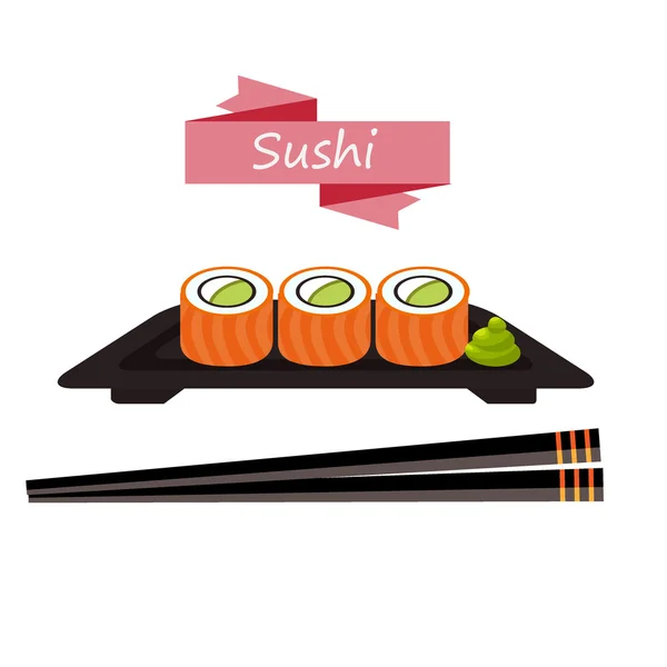 Sushi gulungan poster vektor ilustrasi - Stok Vektor