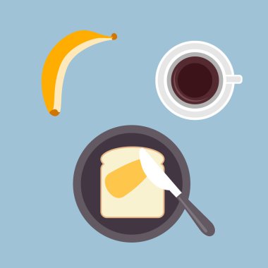 Kahve ve muz vektör çizim ile Kahvaltı