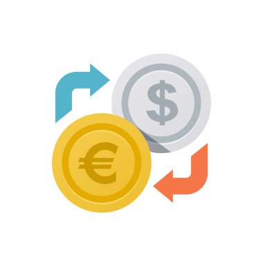 Döviz Alım Satım. Dolar ve euro vektör çizim