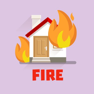 Ev yanıyor. Sigorta kavramı vektör çizim
