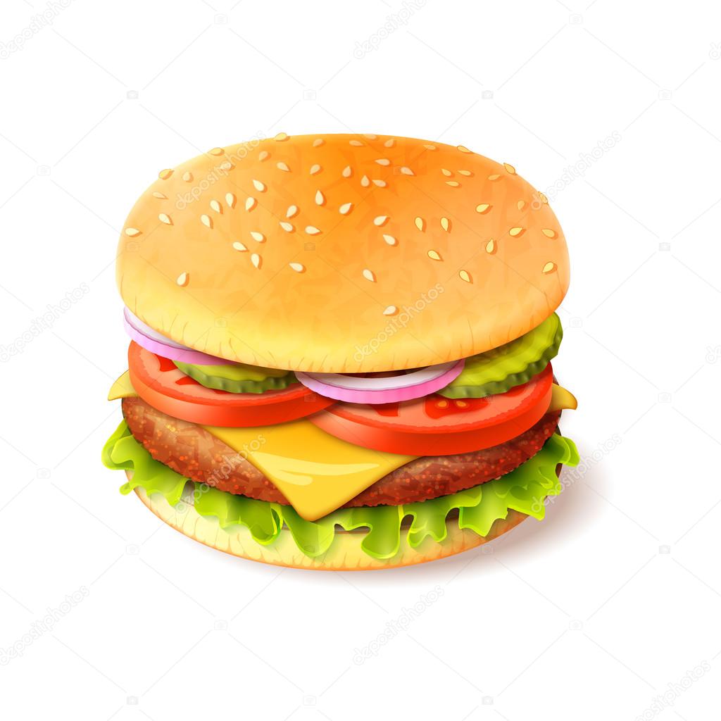 Realistic burger isolated vector illustration