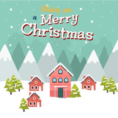 Neşeli Noel dileği. Kartpostal. Vektör çizim