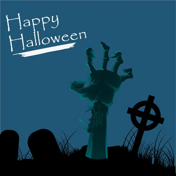 Concepto de Halloween feliz, mano zombie desde el cementerio, ilustración vectorial — Vector de stock