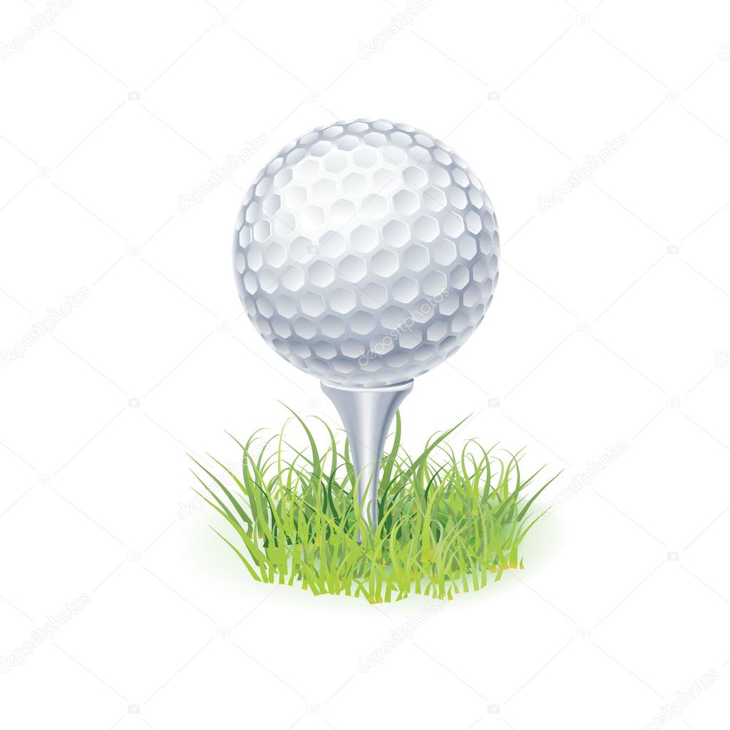 Golf ball on green grass vector illustration