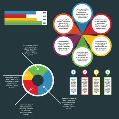 Öğe Infographic için iş ve sunum, çubuk grafik, 6 daire seçeneği, 4 adım, daire diyagram