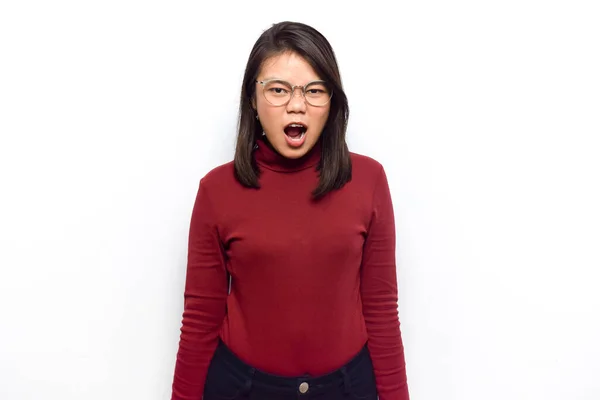 Rufe Und Wütende Geste Der Jungen Schönen Asiatischen Frauen Kleid — Stockfoto
