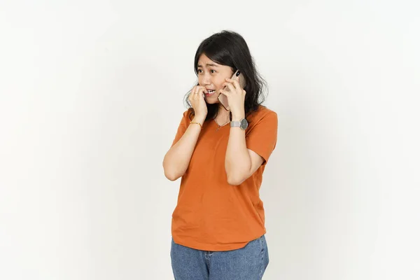 Mooie Aziatische Vrouw Dragen Zwart Pak Praten Mobiele Telefoon Met — Stockfoto