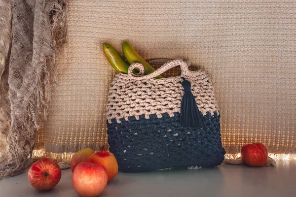 stylish handmade bag with apples