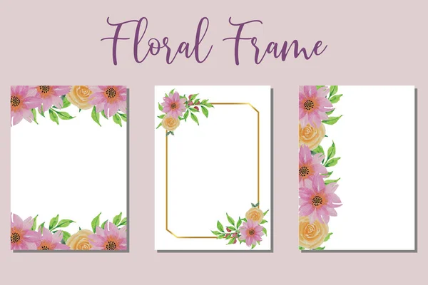 Wedding Invitation Frame Set Flowers Leaves Watercolor Isolated Sketched Wreath — Stock Vector