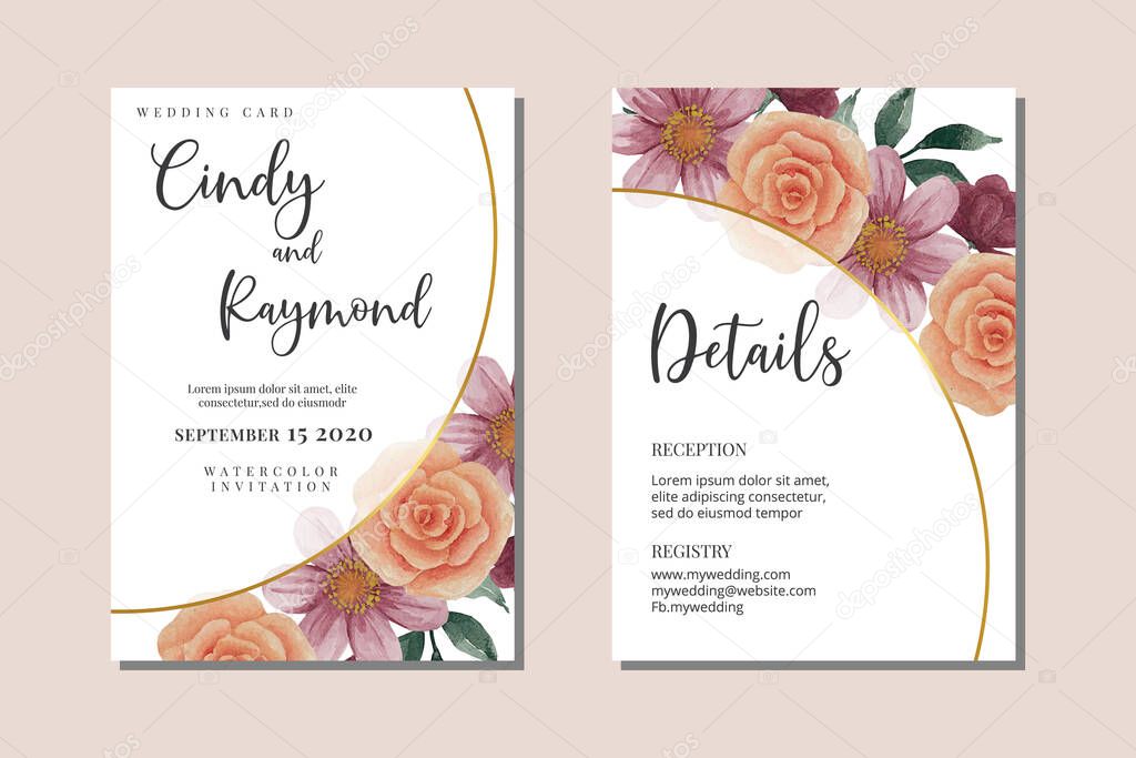 Wedding invitation frame set, floral watercolor hand drawn Flower design Invitation Card Template