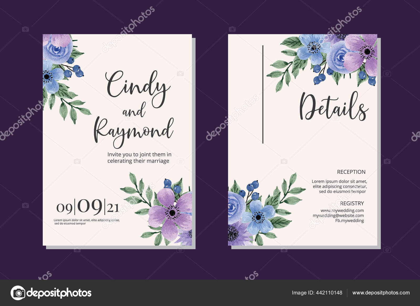 Set Bingkai Undangan Pernikahan Tangan Warna Air Floral Gambar Kartu Stok Vektor C Artbrodesign Gmail Com 442110148