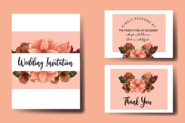Düğün davetiyesi çerçevesi seti, çiçekli suluboya el çizimi çiçek tasarımı davetiye şablonu