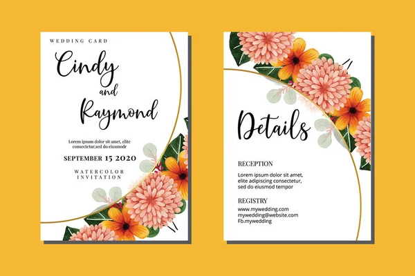 Hochzeitseinladung Rahmenset Blumenaquarell Handgezeichnet Flower Design Einladungskarte Vorlage — Stockvektor