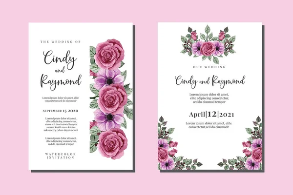 초대장 꽃무늬 손그리기 Rose Flower Design Invitation Card Template — 스톡 벡터