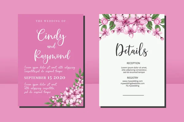 Convite Casamento Cherry Blossom Card Template Sakura Flor Aquarela — Vetor de Stock